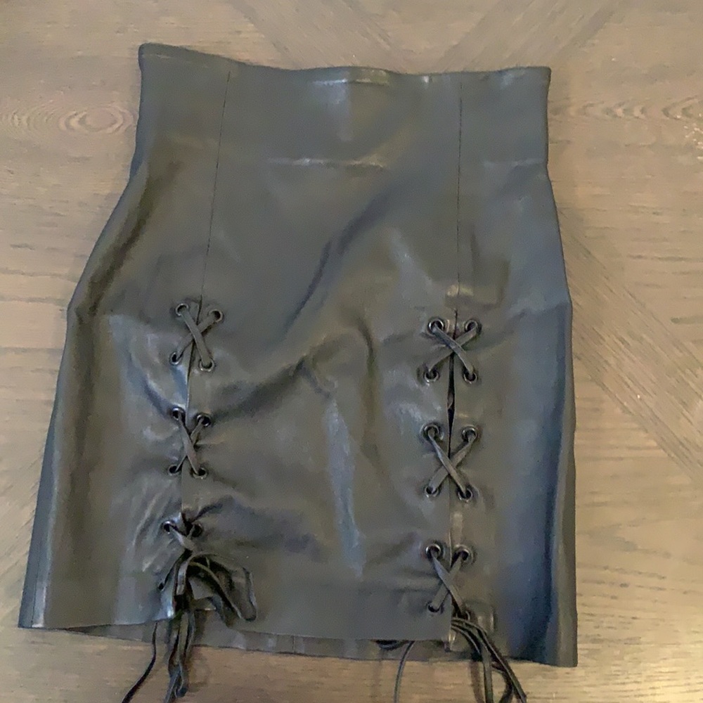 ThePerfext 100% leather pencil braided tie skirt s